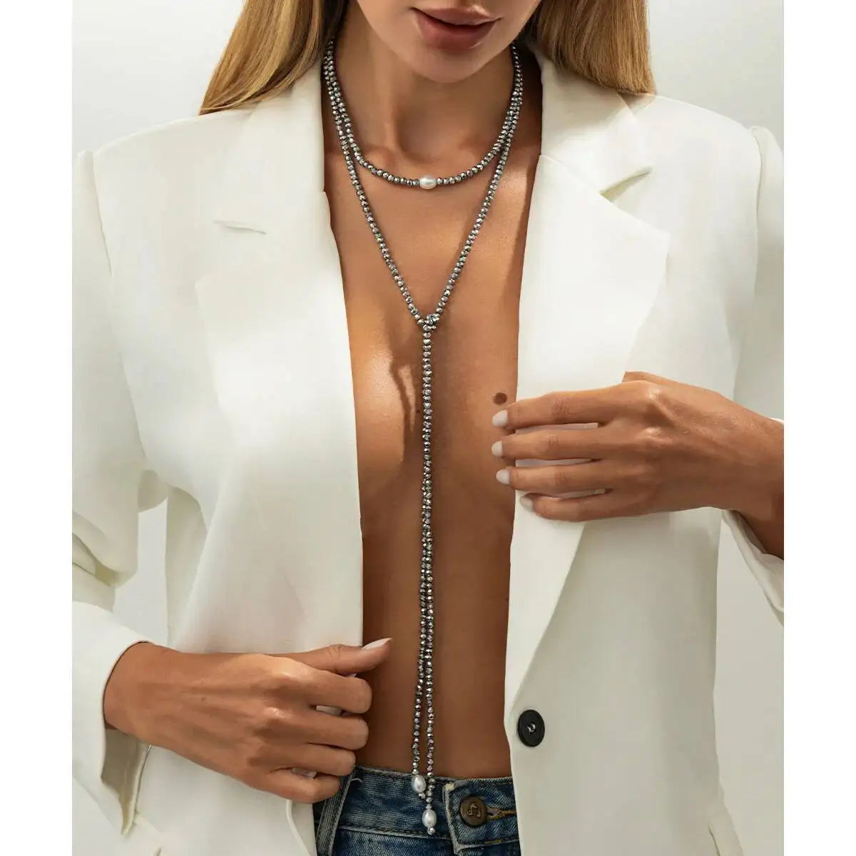 Crystal Bead Chain for Women, Long Pendant Necklace, Retro Multilayer, Stacked Sweater Chain, Jewelry on the Neck, 3 Styles