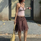 Chic Street 2 Piece Set Women Trend Line Patchwork Sleeveless Tank Top+Polka Dot Print Irregular Hem Skirt Party Suit