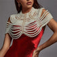 Women Handmade Multi Layer Pearl Beaded Shoulder Shawl Body Chain Necklace Elegant Wedding Party Jewelry Accessory