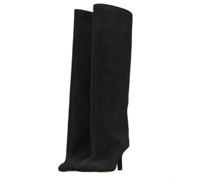 Autumn and Winter New 6cm Slim High Heels Knee High Women's Boots Round Toe Fashionable Women's Long Boots Knight Boots