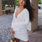 Sexy Knit Skirt Two Piece Sets Women Fashion Hollow Out V Neck Long Sleeve Cardigans And Mini Skirt Matching Sets