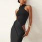 Satin Patchwork Hollow Long Dresses Elegant Woman Clothes Sleeveless Fishtail Maxi Dress