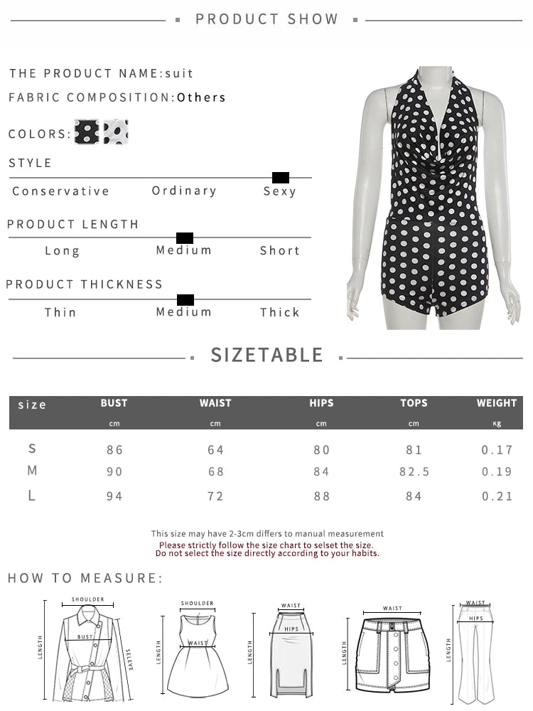 Wild Trend Romper Women Fashion Swing Collar Sexy Hottie Backless Polka Dot Print Halter Midnight Party Street Clubwear