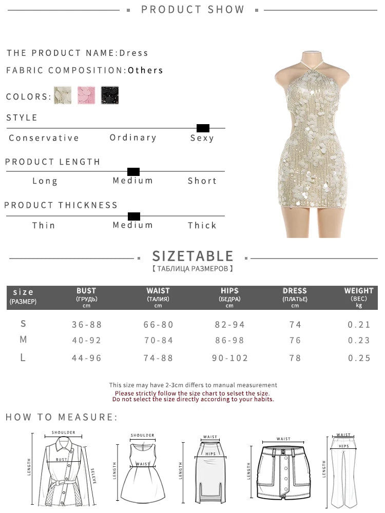 Sequins Patchwork Dress Woman Summer Trend Bandage Halter Off Shoulder Backless Midnight Club Party Sexy Mini Bodycon
