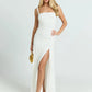 Women Spaghetti Strap Square Neck Maxi Dress Ruched Bodycon High Split Long Dress Elegant Evening Party Prom Dresses