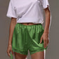 Lace Trim Satin Shorts for Women Silky Elastic Waist Mini Shorts Casual Lounge French Knickers Slip Boxer Pj Bottoms