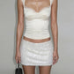 Summer Fashion Sweet 2-Piece Set Women Patchwork Lace Low-Neck Vest+Sequin Elastic Waist Mini Short Classic Streetwear