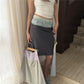 Low Waist Lace Trim Midi Skirt Women Casual Solid/Striped Bodycon Skirt Y2K Streetwear Fashion Mid-Length Pencil Skirt