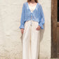 Women's Sheer Shimmer Knit Cardigan with Flared Cuffs, Thin Open Front Blue Shrug for Sun Protection, Holiday Crop Top