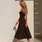 Spaghetti Strap A-line Midi Dress with Draped Neckline Elegant Brown Dresses for Woman 2026