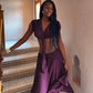 Cut Out Backless Long Dresses with Asymmetrical Handkerchief Hem Sexy Purple Summer Dresses for Woman