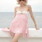 Backless Tassels Dress Women Patchwork Hollow Folds Sleeveless Summer Sweet Fashion Beach Party Midnight Mini Bodycon
