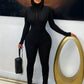 Sporty Turtleneck Jumpsuit Women Zip Long Sleeve Stretch Skinny Streetwear Activity Classic Fitness Workout Overalls