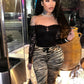 Lace Edge Patchwork Crop Pants Women Leopard Print Skinny Peach Hip Hot Girls Street Hipster Sexy Wild Trend Bottoms