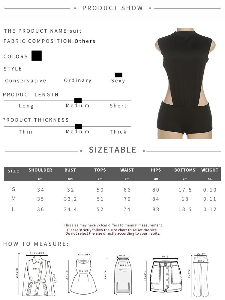 Coquette Women Playsuit Sleeveless Hipster Sexy Ruched Shoulder Side Split Solid Stretch Midnight Clubwear Romper