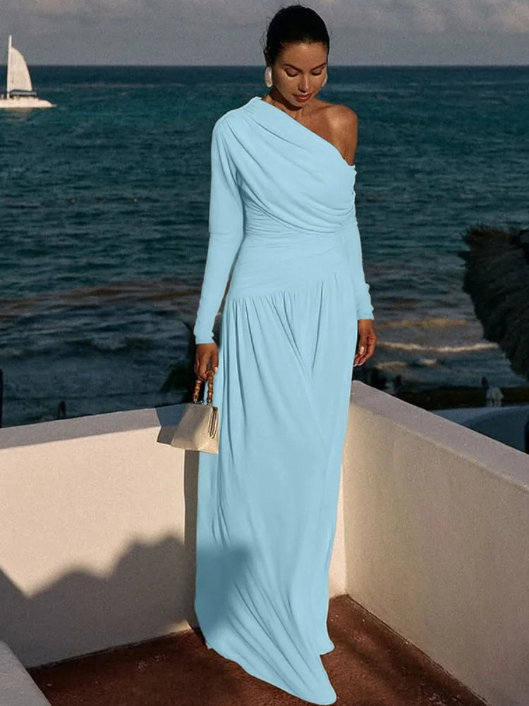 One Shoulder Long Sleeve Maxi Dress Fall 2025 Woman Elegant Dinner Gowns for Evening Party Dresses