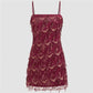 Women Y2K Sparkly Sequin Fringe Mini Dress Spaghetti Strap Bodycon Cocktail Dress for Nightclub Party Music Festival