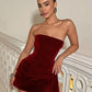 Elegant Velvet Strapless Ruched Mini Dress Burgundy Short Party Dresses Fashion Clothing Woman 2026