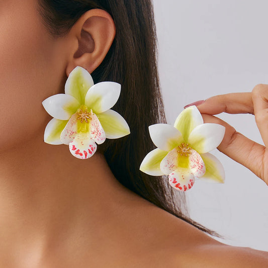 Y2K Boho Colorful Large Petal Flower Stud Earrings for Women New Trend Kpop Geometric Piercing Earrings Party Jewelry