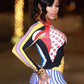 Fashion 2-Piece Set Women Colorful Art Half Turtleneck Full Sleeve Crop Top+Thread Print Simple Skirt Slim Party Suit