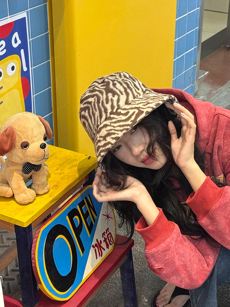 2025 Winter New Arrivals Y2K Vintage Zebra-Stripe Hat For Woman