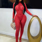 Valentine's Day Foot Jumpsuit Women See Through Shines Fit Midnight Stretch Full Sleeve Clubwear Coquette Overalls