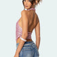 Women Shiny Halter Neck Tops Summer Sparkly Slim Fit Open Back Sleeveless Ruched Crop Vest for Daily Party Club