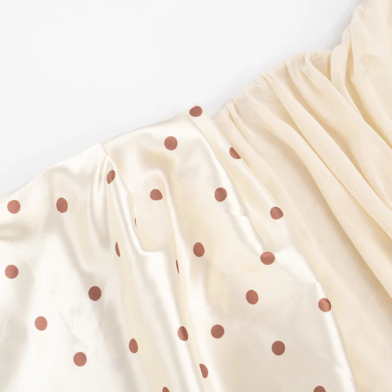 Strapless Polka Dot Mini Dress Satin Mesh Patchwork Cut Out Sexy Summer Dresses for Woman Clothing