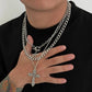 3 Pcs/Set Hip Hop Punk Silver Color Cross Star Pendant Necklace Men Kpop Creative OT Buckle Chain Necklace Daily Jewelry