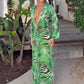 Tiger Stripe Print Long Dress Woman Autumn Trend Deep V-Neck Backless Lantern Sleeve Beach Party Elegant Vestidos