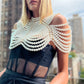 Women Handmade Multi Layer Pearl Beaded Shoulder Shawl Body Chain Necklace Elegant Wedding Party Jewelry Accessory