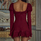 Long Sleeve Ruffled Sexy Mini Dress For Women Fashion Square Collar Backless Lace-up Bodycon Club Party Dress Elegant
