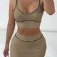 Casual Ribbed 2 Piece Set Women Black String Patchwork Tank Tops+Side Split Shorts Skirts Fashion Simple Classic Suit