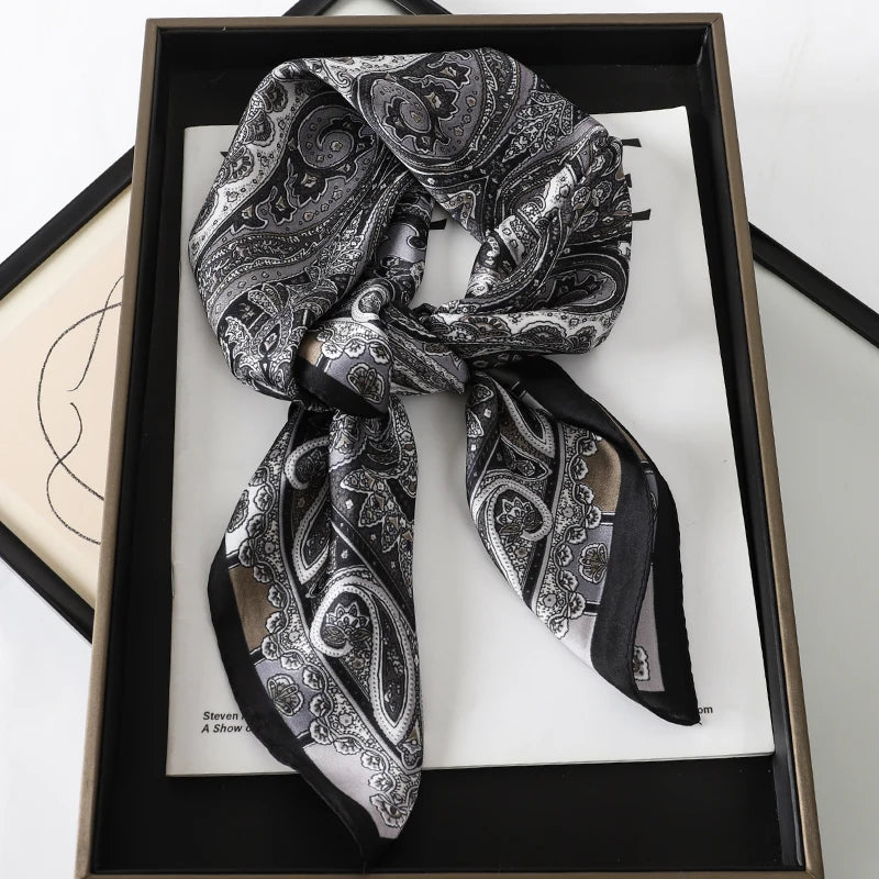 Bohemian Style Print Luxury Brand Silk Square Scarf Women Satin Shawls Neckerchief Wrap Scarves Bandana Hair Hjiab Floral