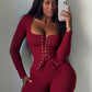 Hottie Tracksuits 2-Piece Set Women Shirring Square Collar Crop Top+Pants Matching Simple Sporty Stretch Slim Outfits