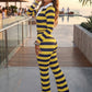 Sporty Striped 2Piece Set Women Lapel Single-Breasted Full Sleeve Crop Top+Elastic Waist Slightly Flared Pant Street Suit
