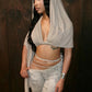 Low-Neck Hooded Shawl Patchwork Irregular Shape Crop Tops+Cross Badnaeg Skinny Peach Hip Shorts Wild Sexy Style Suits