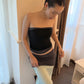 Color Blocking Patchwork 2-Piece Set Women Wrap Chest Simple Tank Tops+Classic Long Skirt Skinny Elegant Stretch Suit