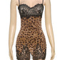 Lace Leopard Print Wild Style Dress Women Patchwork Sling Low-Neck Sleeveless Hot Girls Street Sexy Fashion Mini Bodycon