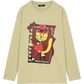 Khaki Cartoon Cat Print Long Sleeve T-Shirt for Women