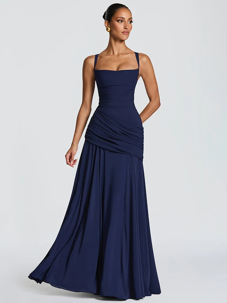 Off-shoulder Backless Sexy Maxi Dress Women Elegant Strapless Sleeveless Bodycon Ruched Club Party Long Dresses Female