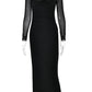 Elegant Sheer Long Sleeve Bodycon Maxi Dress For Women Fashion Mesh Black Strapless Backless Club Party Sexy Dress