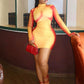 Hlaf High Collar Color-Blocking Mini Dress Woman Autumn Trend Full Sleeve Skinny Peach Hip High Street Style Mini Bodycon