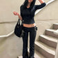 Double-Breasted Decoration Pants Women Metal Ring Tassel Elastic Waist Autumn Trend Street Daily Hottie Bell-Bottom