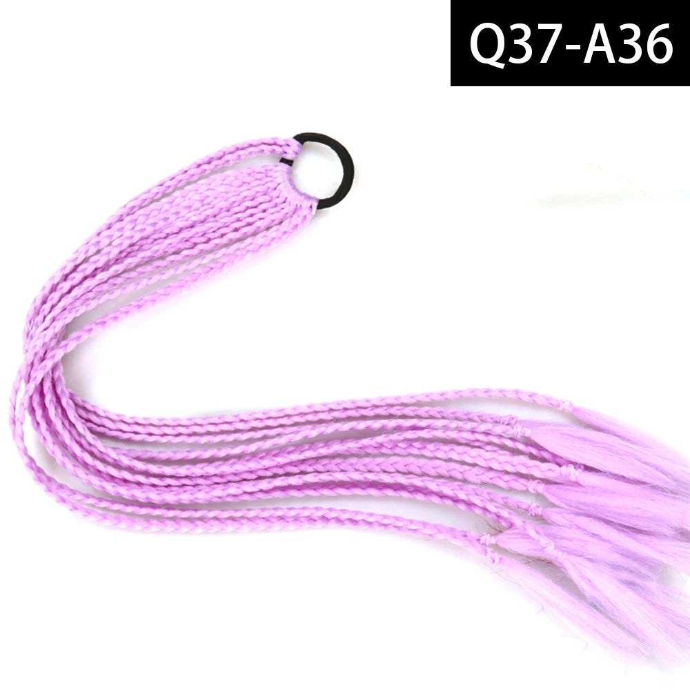 Synthetic Colored Braided Ponytail Hair Extension Rainbow Color Braids Pony Tail With Elastic Band Girl's Pigtail