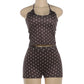 Brown Polka Dot Print 2 Piece Summer Set Halter Top and Shorts Matching Sets Woman Clothing