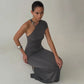 One Shoulder Asymmetric Maxi Dress with Hardware Elegant Black Party Dresses for Woman