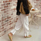 Women Swiss Dot Harem Pants Elastic Waist Ruffle Cuff Drawstring Hem Loose Bohemian Casual Holiday Beach Trousers
