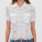 Vintage Floral Lace Blouse For Women Mandarin Collar Frog Button Puff Sleeve Sheer Hollow Out Shirt Solid Summer Party