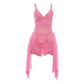 See Through Dress Women Waistless Summer Sexy Sleeveless Ruched Tassel Backless Vacation Midnight Party Club Bodycon